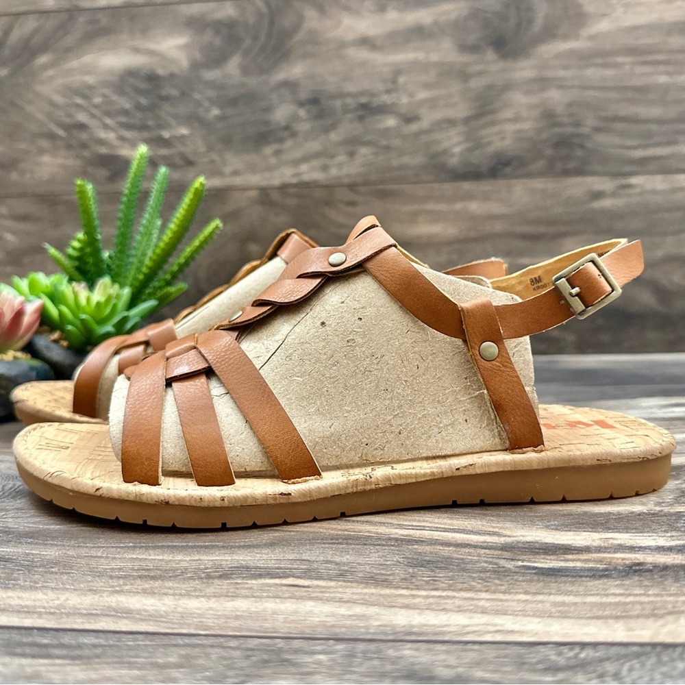 NIB Korks by Kork Ease Sawyer Slingback Strappy Flat Sandal Tan - Picture 4 of 13